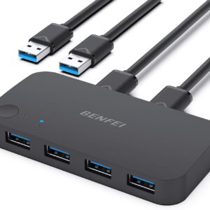 USB 3.0 Switch, USB Switch 2 Computers Share 4 USB for PC, Mouse, Keyboard, Printer, Scanner, USB KVM Switch Selector Compatible with Windows, Mac, Linux