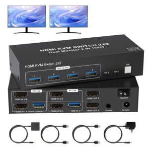 4K HDMI KVM Switch 2 Monitors 2 Computers 4K@60Hz