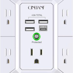 Wall Charger, Surge Protector, QINLIANF 5 Outlet Extender